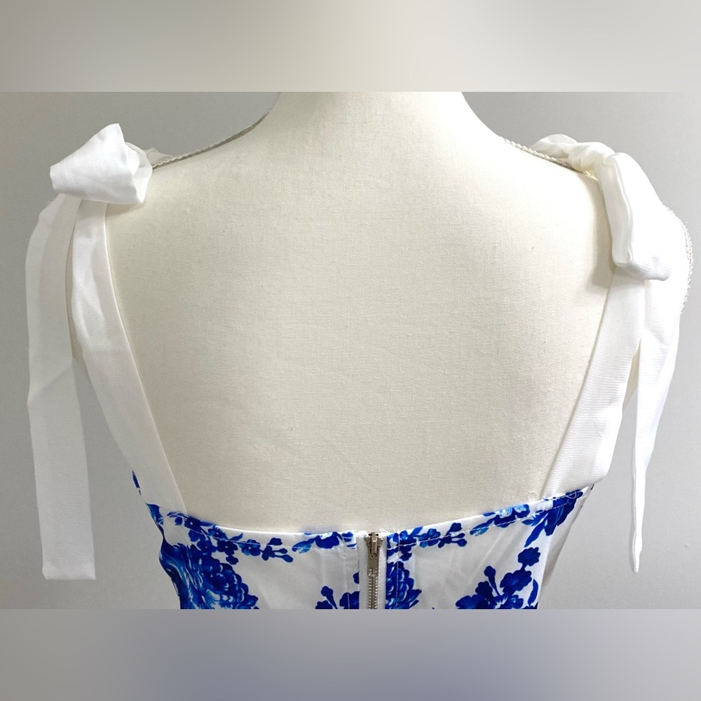 Joress Womens M Blue White Floral Corset Crop Top Boho Y2K Fairy Cottagecore - Picture 6 of 14